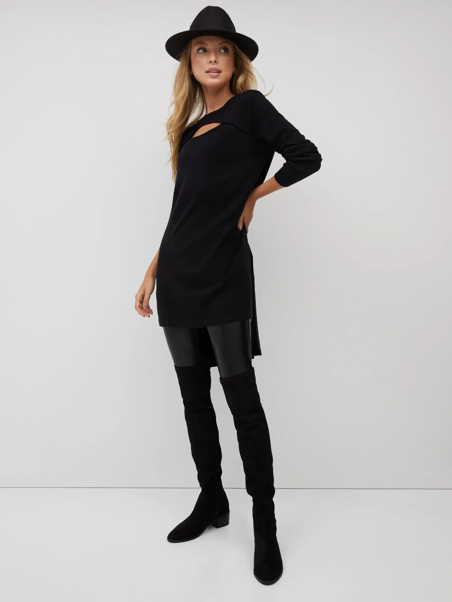 High-Low Cut-Out Tunic Sweater