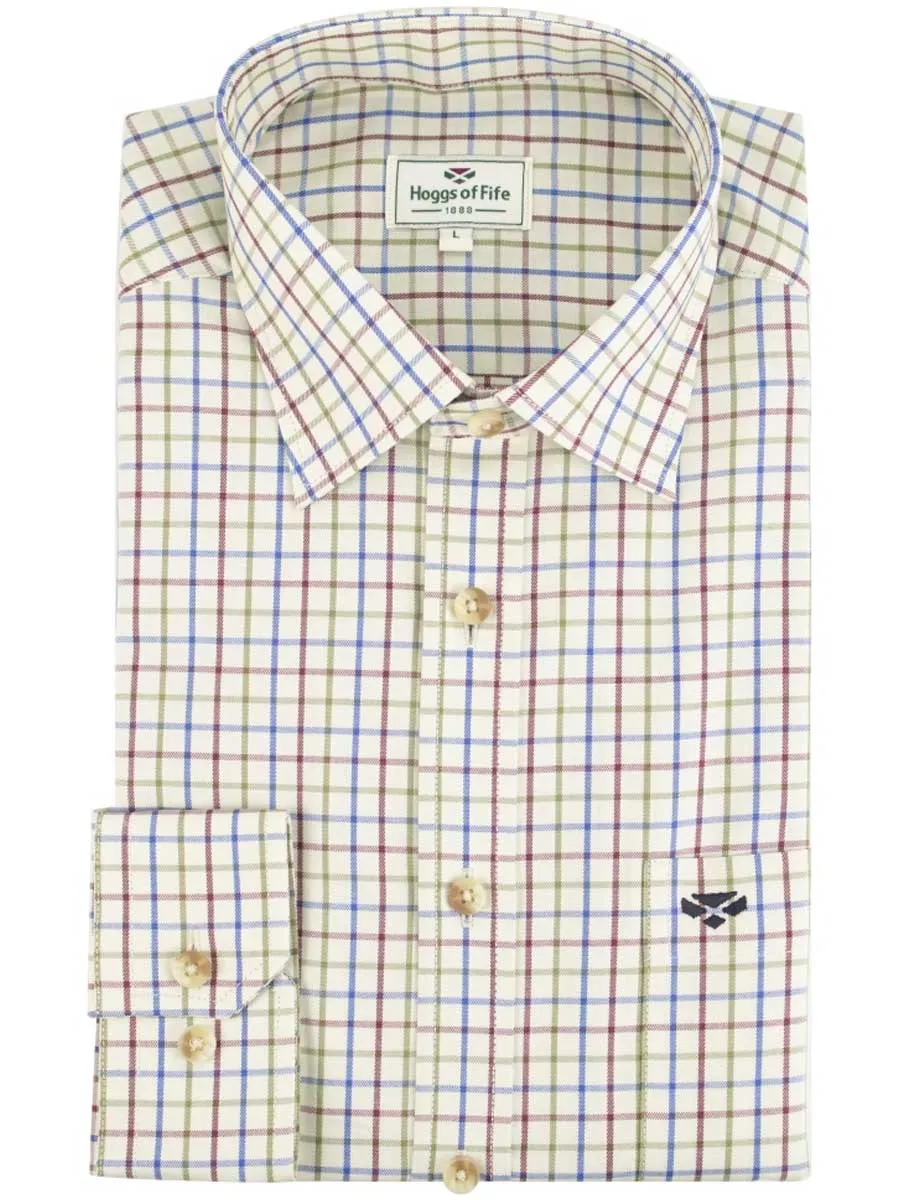 HOGGS OF FIFE Inverness Cotton Tattersall Shirt - Mens - Wine/Blue/Green Check