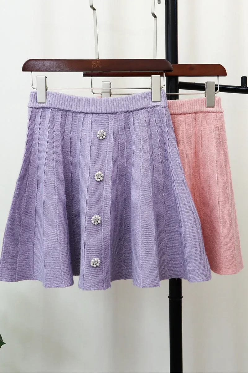 HWS1197 Pearl Embellished Knit Skirt Set