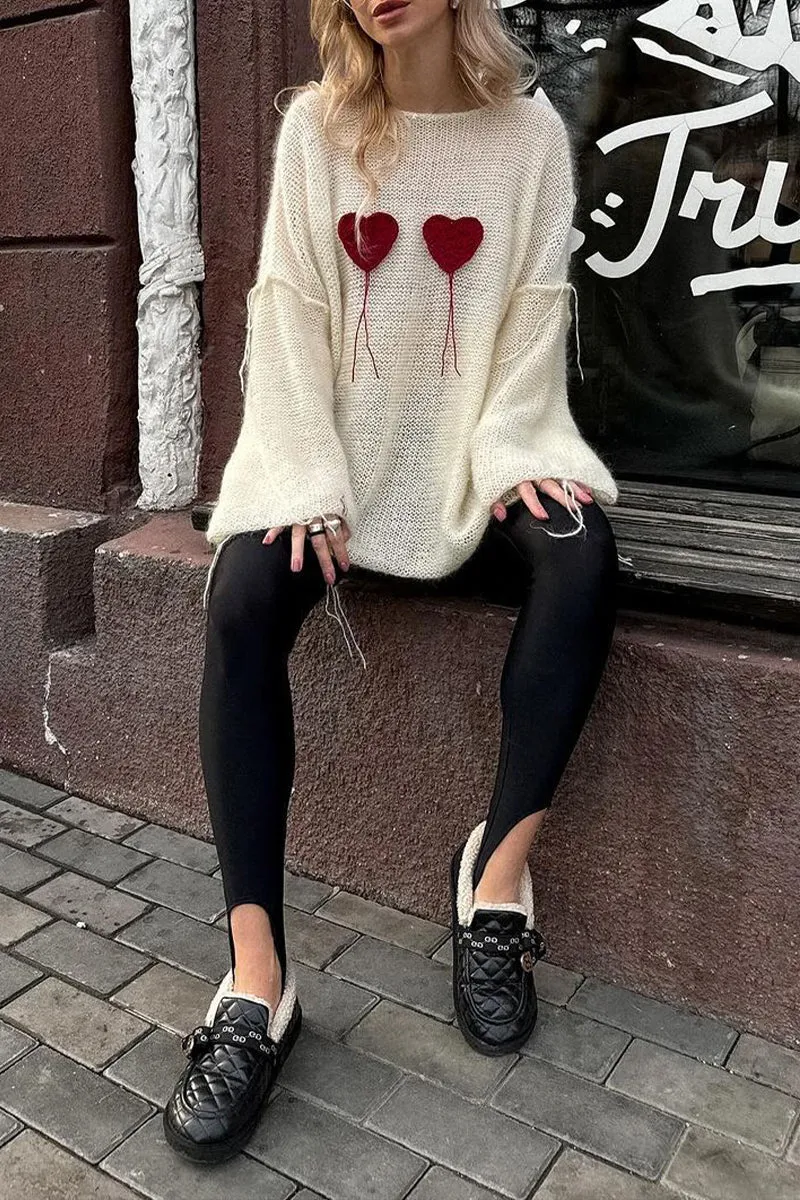 HWS1292 Heart-On-Sleeve Knit Sweater