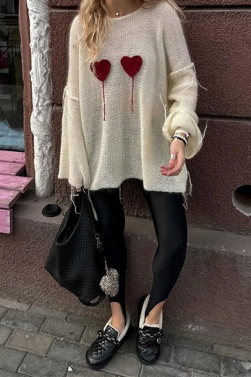 HWS1292 Heart-On-Sleeve Knit Sweater