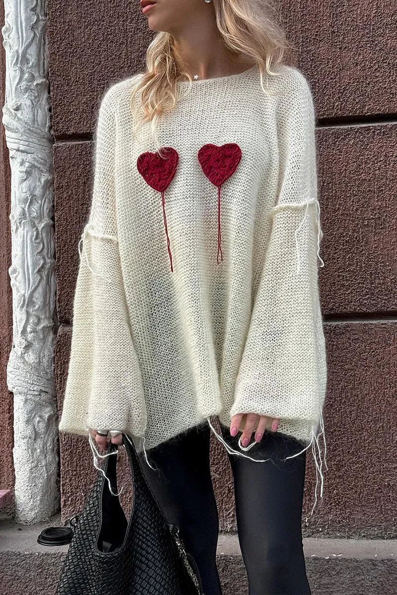 HWS1292 Heart-On-Sleeve Knit Sweater