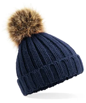 Infant/junior fur pom pom chunky beanie | Navy