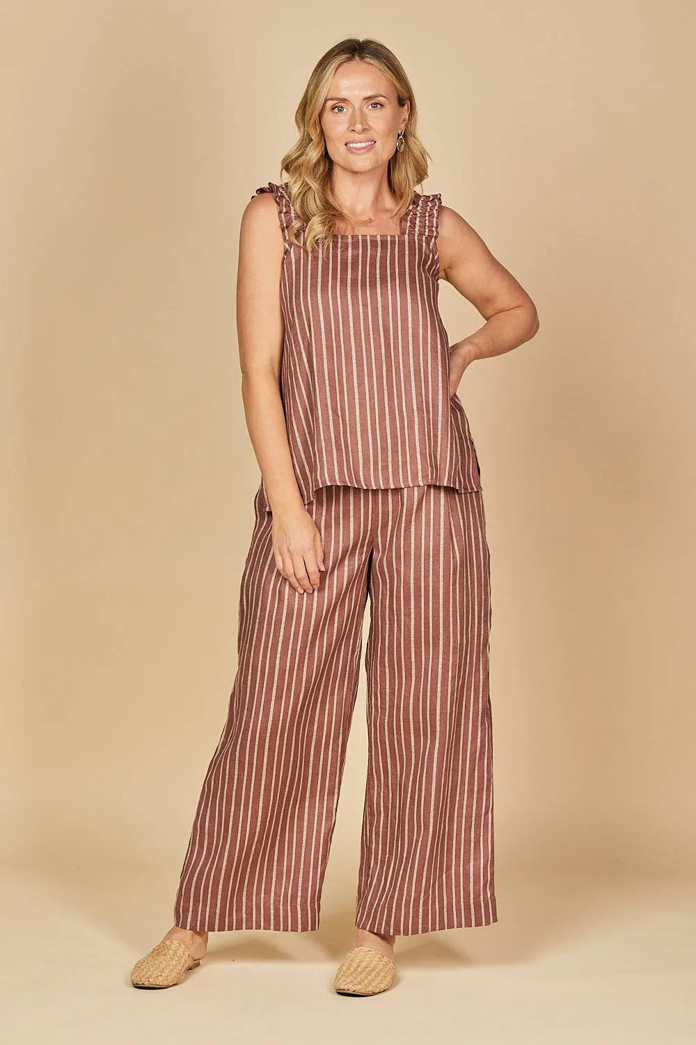 Liliana Linen Wide Leg Pant in Nutmeg