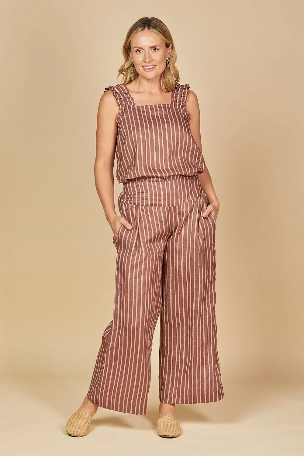 Liliana Linen Wide Leg Pant in Nutmeg