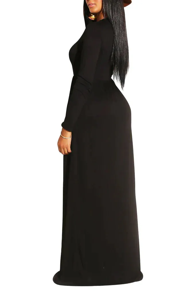 MB FASHION Elegant Long Sleeve Maxi Dress with Gathered Waist 1888