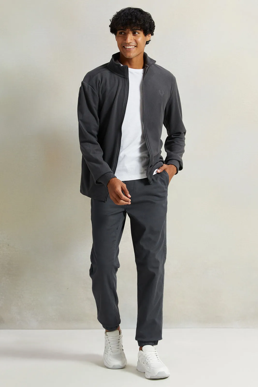 Men Grey Solid Twill Jogger