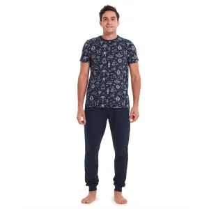 Men summer pajama set Pharaohs T-shirt  Dark blue pants