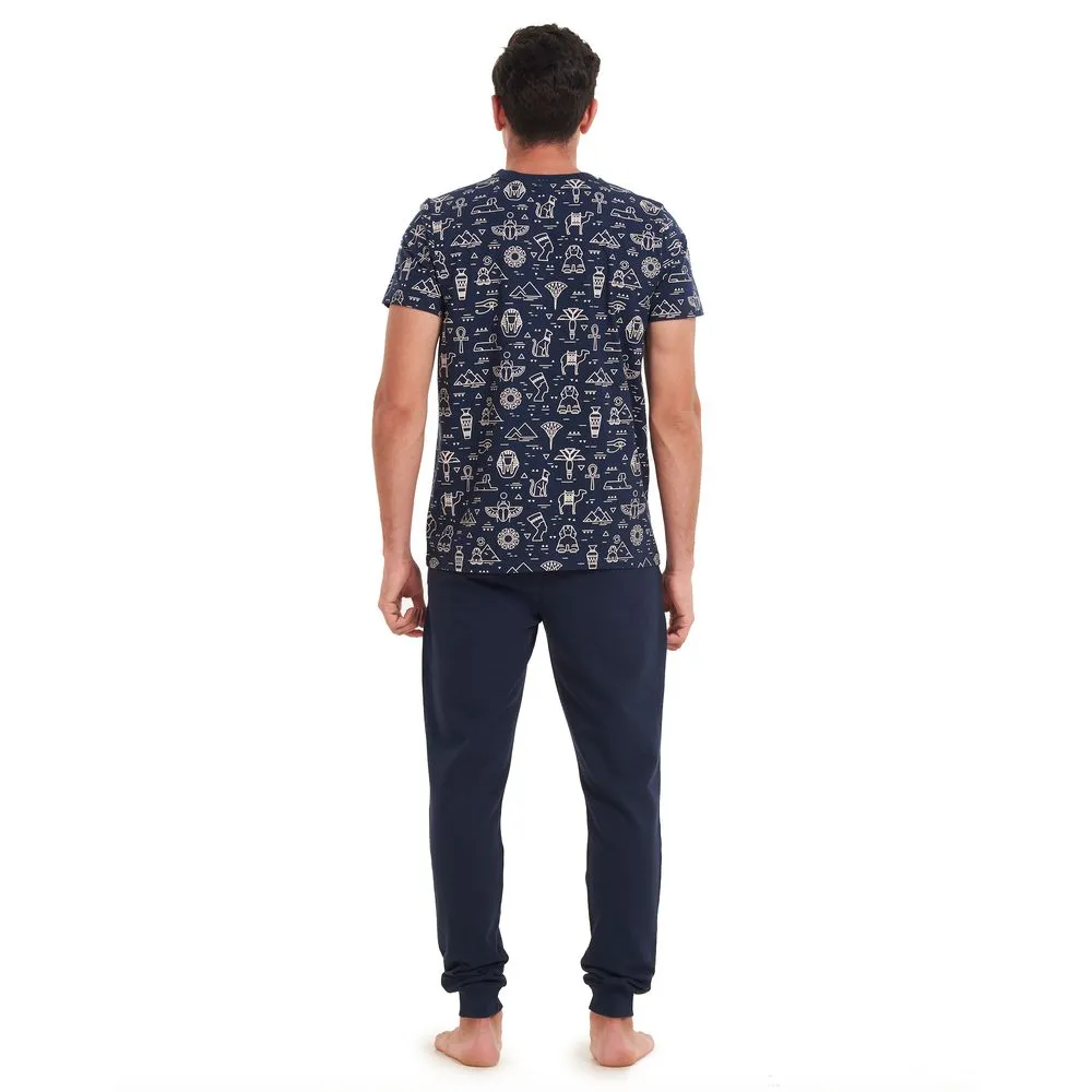 Men summer pajama set Pharaohs T-shirt  Dark blue pants