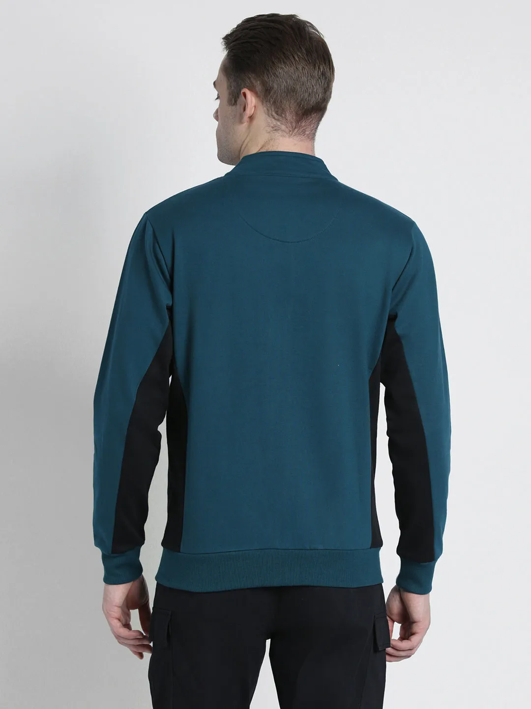 Men's Mock Neck Regular Fit Panelling Teal Sweatshirt