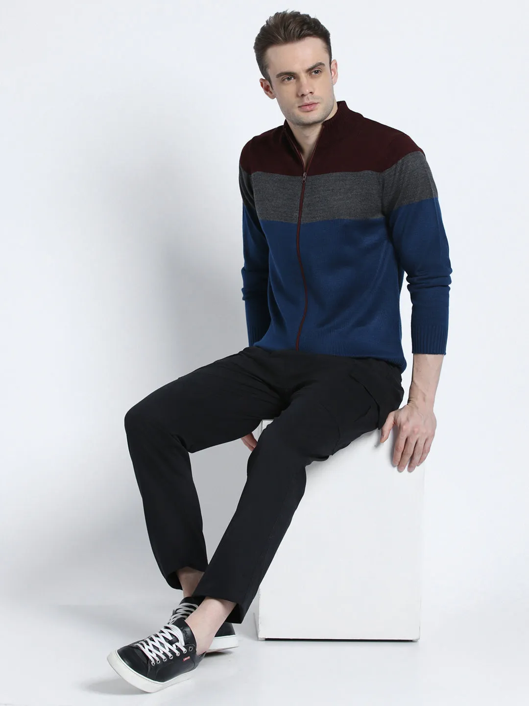 Men's Mock Regular Fit Solid Maroon Sweater