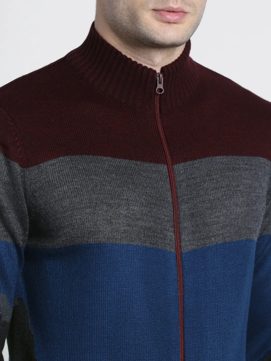 Men's Mock Regular Fit Solid Maroon Sweater