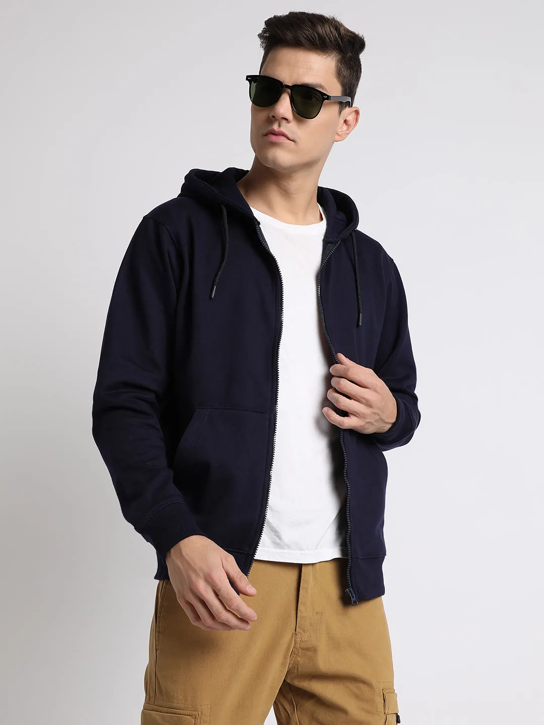 Men's Navy Solid Hooded Sweatshirt