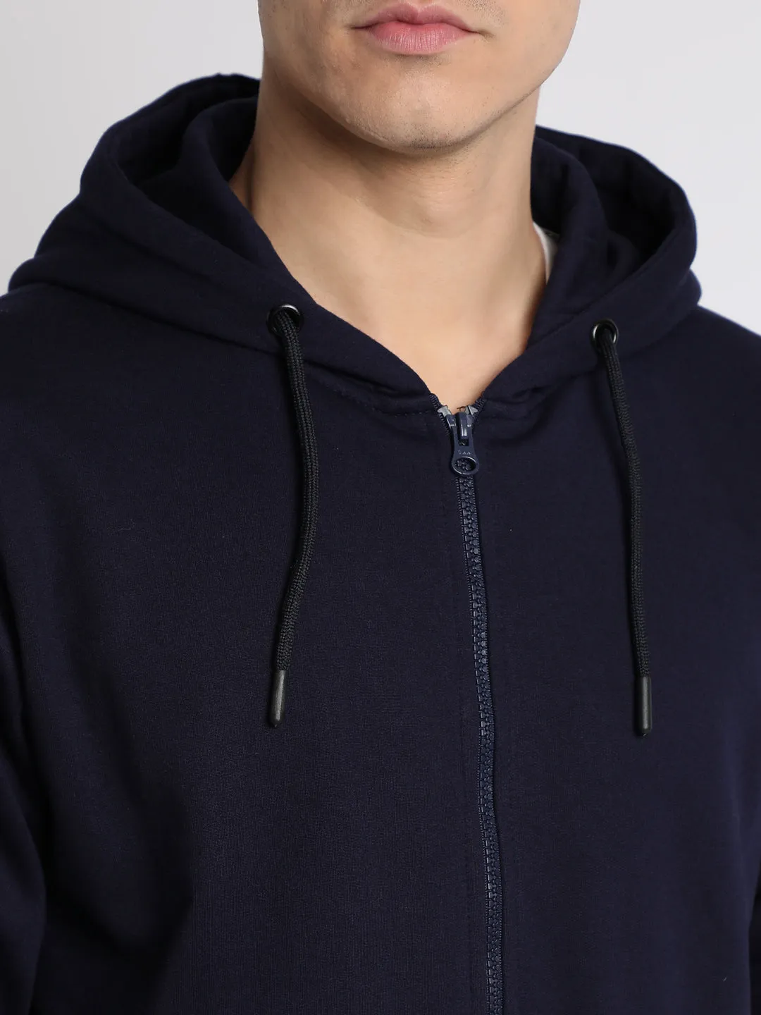 Men's Navy Solid Hooded Sweatshirt