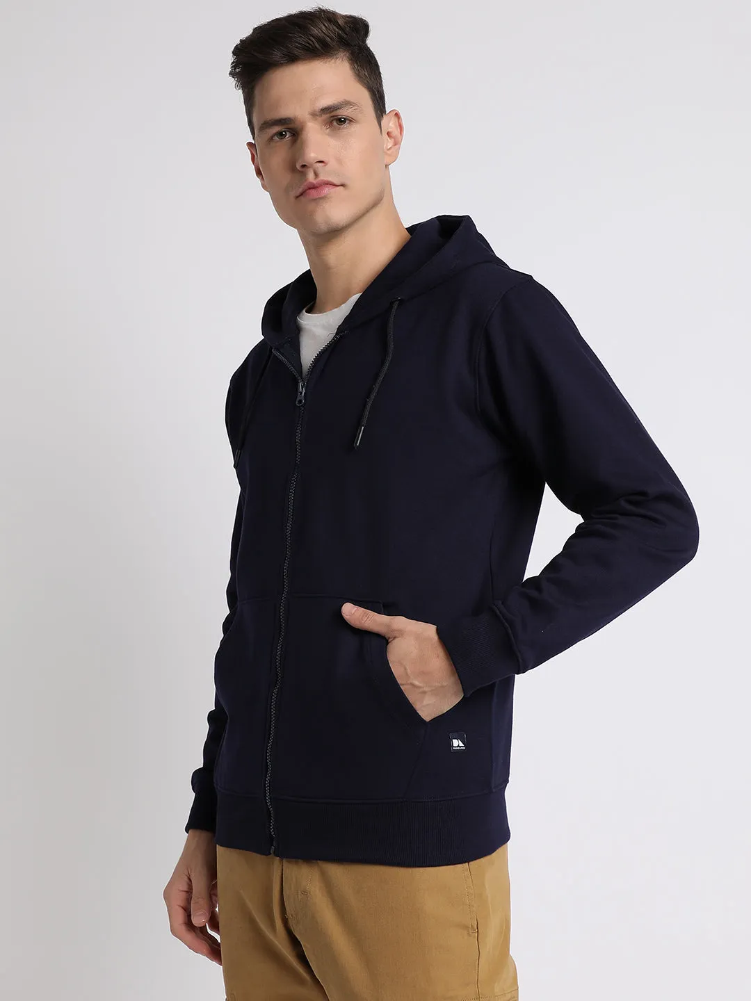 Men's Navy Solid Hooded Sweatshirt