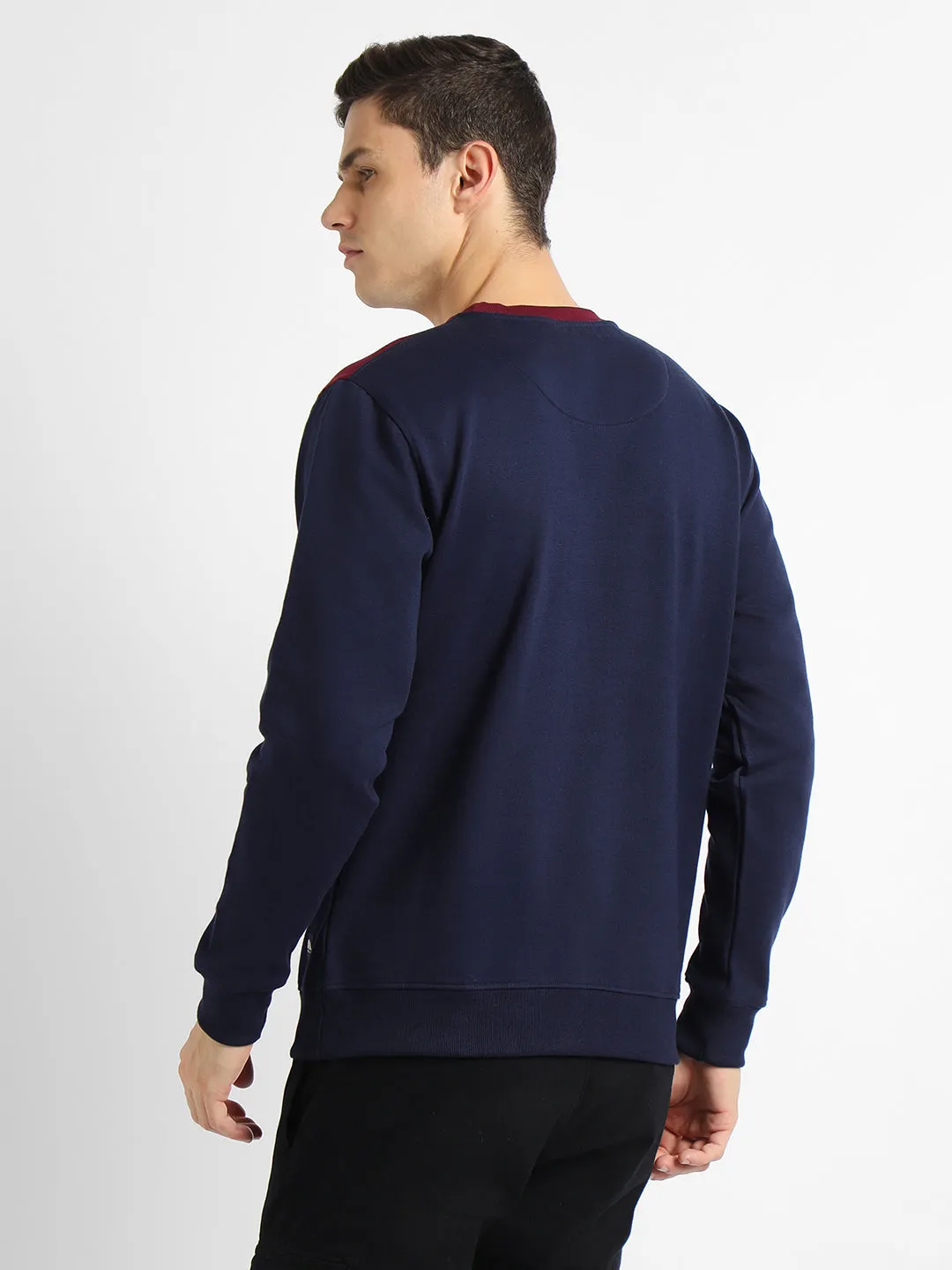 Men's Round Neck Regular Fit Colourblock Navy Sweatshirt