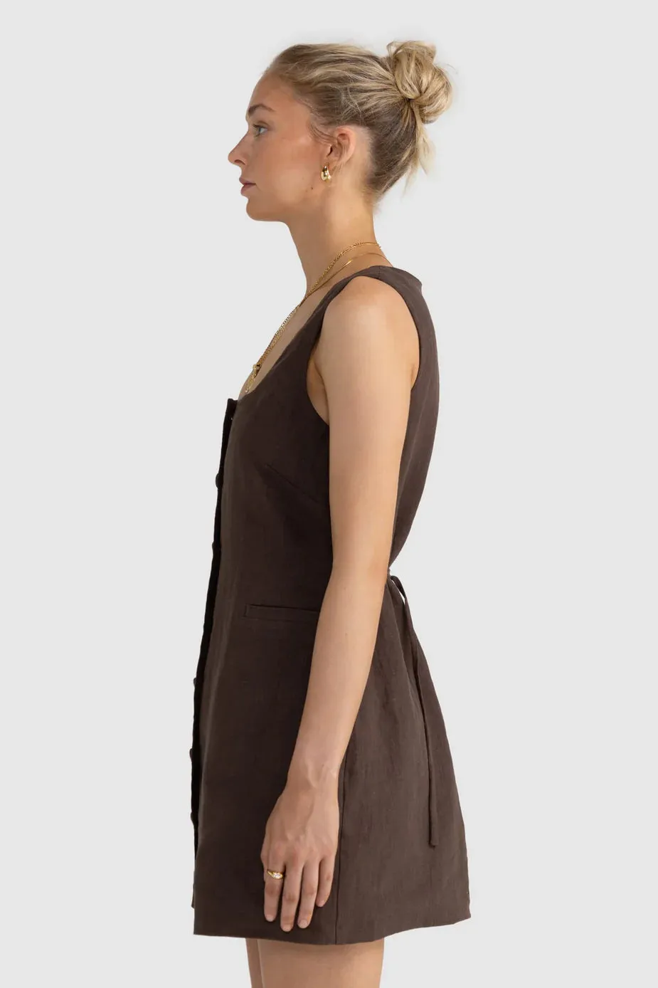 ORTC Cora Linen Button Mini Dress Carob