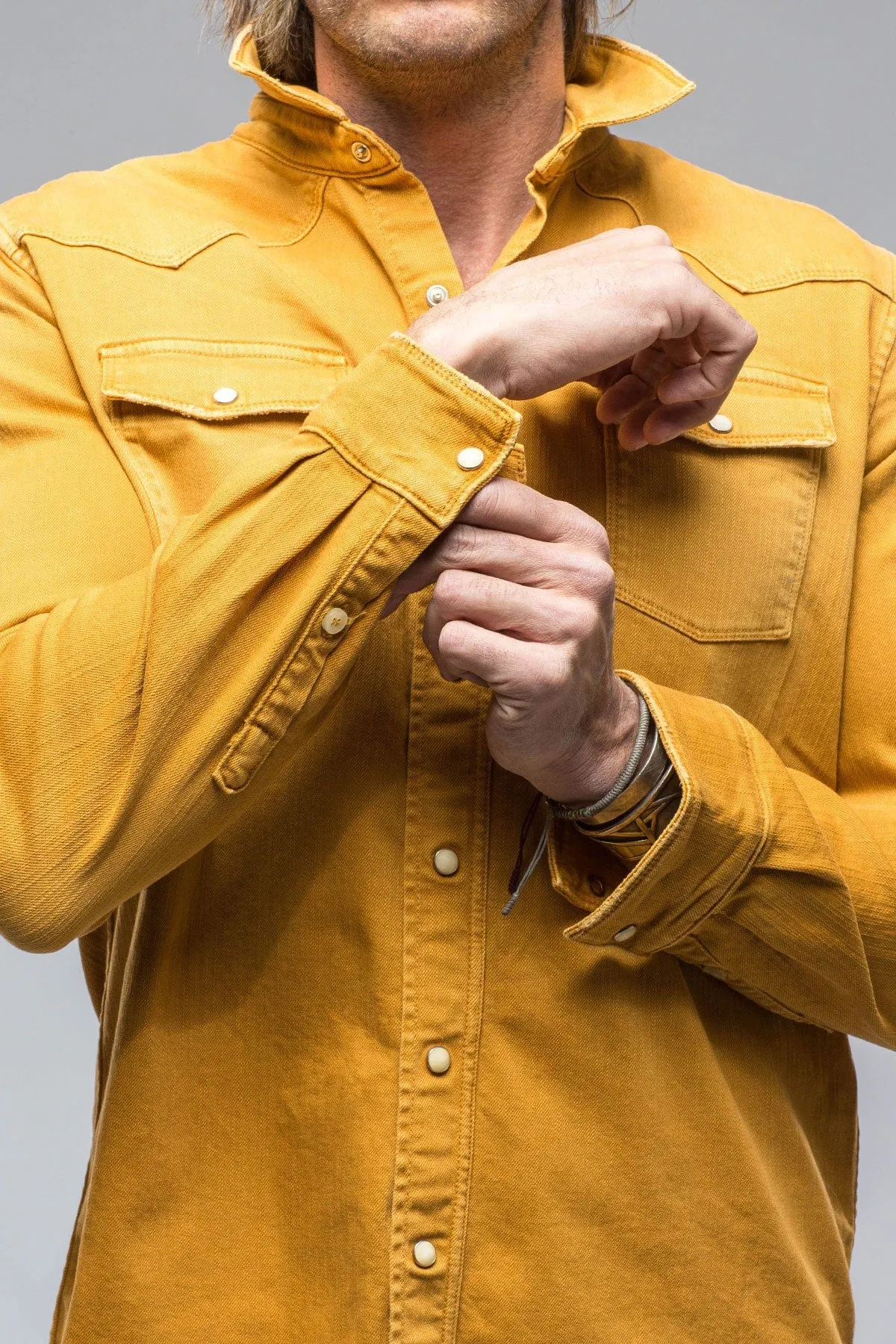 Ranger Colored Denim Snap Shirt In Curcuma