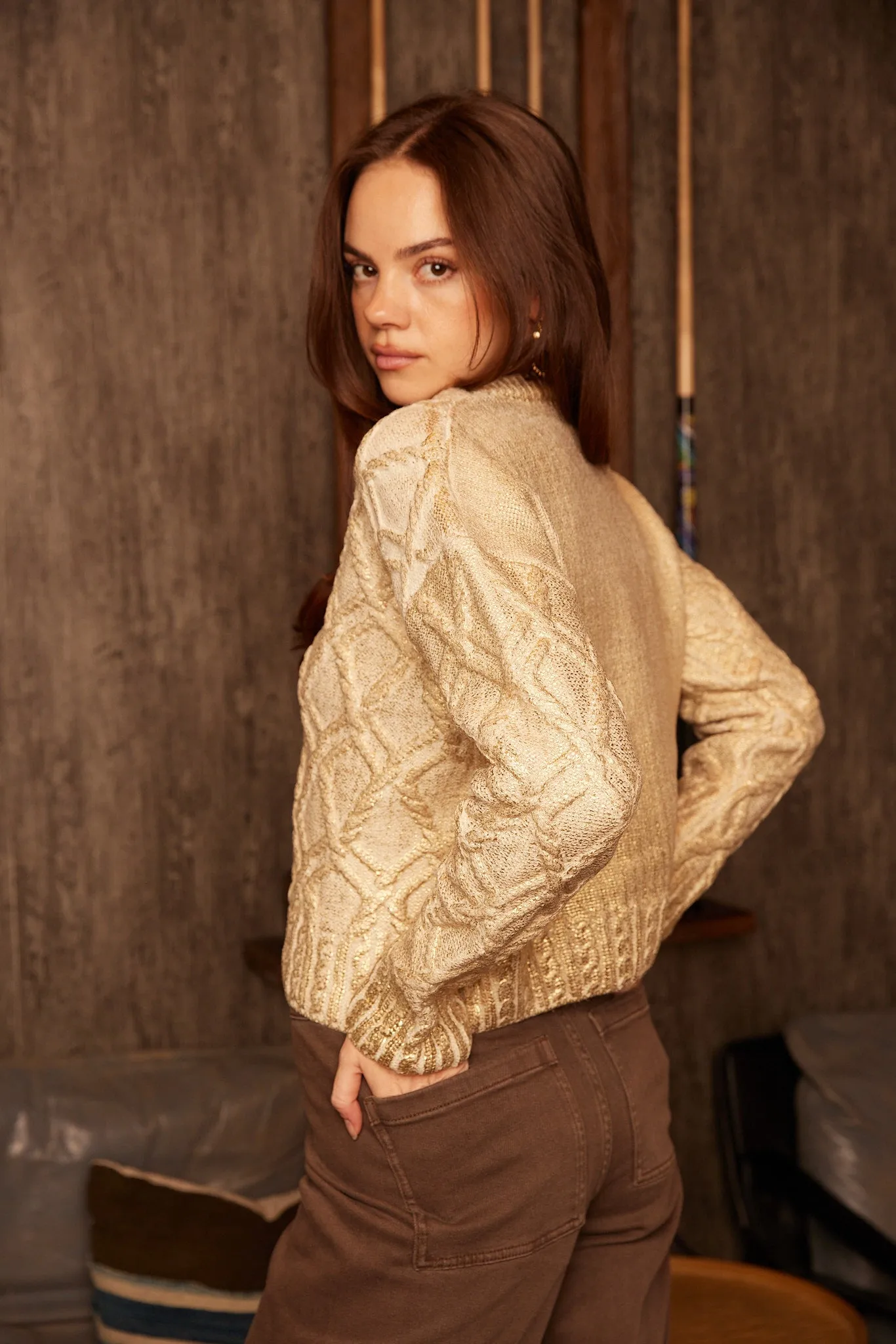 Riley Foil Cable Knit Sweater