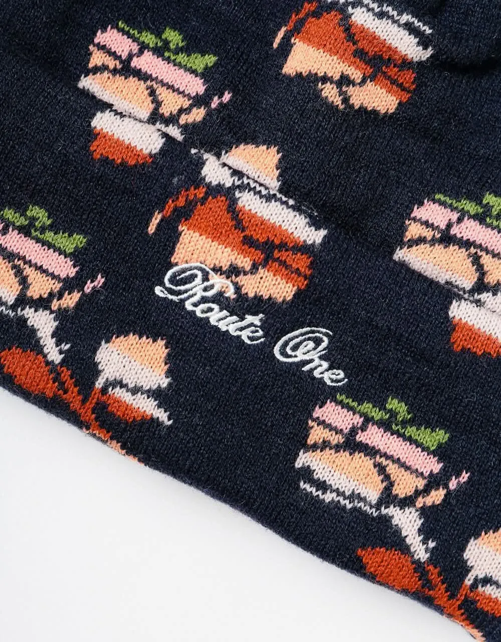 Route One Floral Cuffed Beanie - Navy