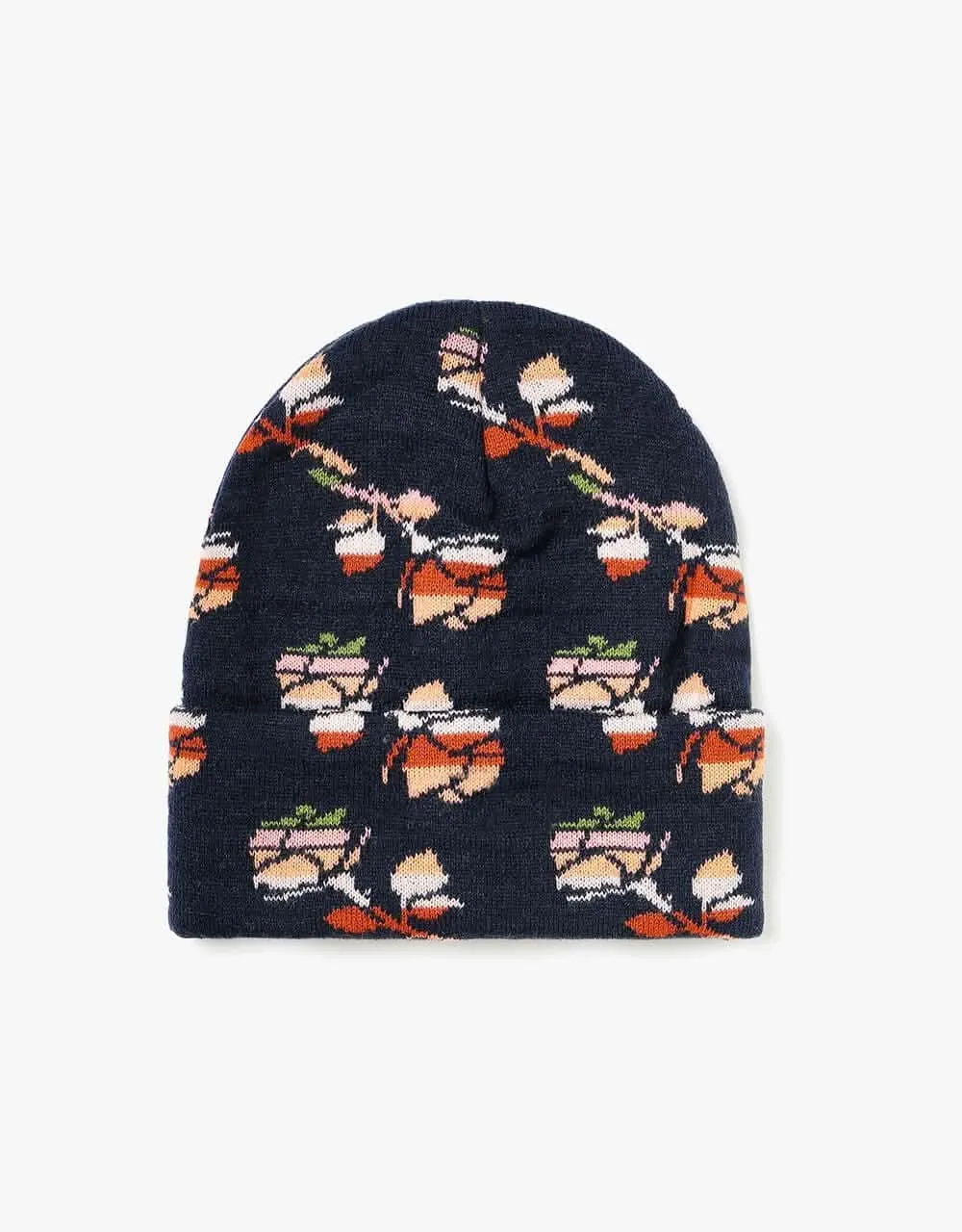 Route One Floral Cuffed Beanie - Navy