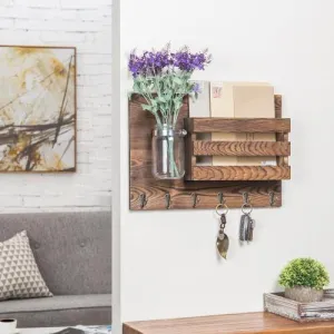 Rustic Dark Brown Wood Mail Organizer & Mason Jar