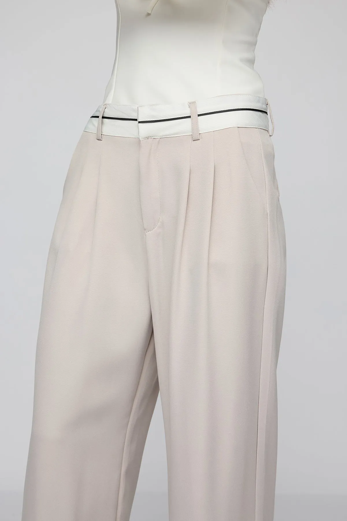 Silver Grey Contrast Waist Korean Pants