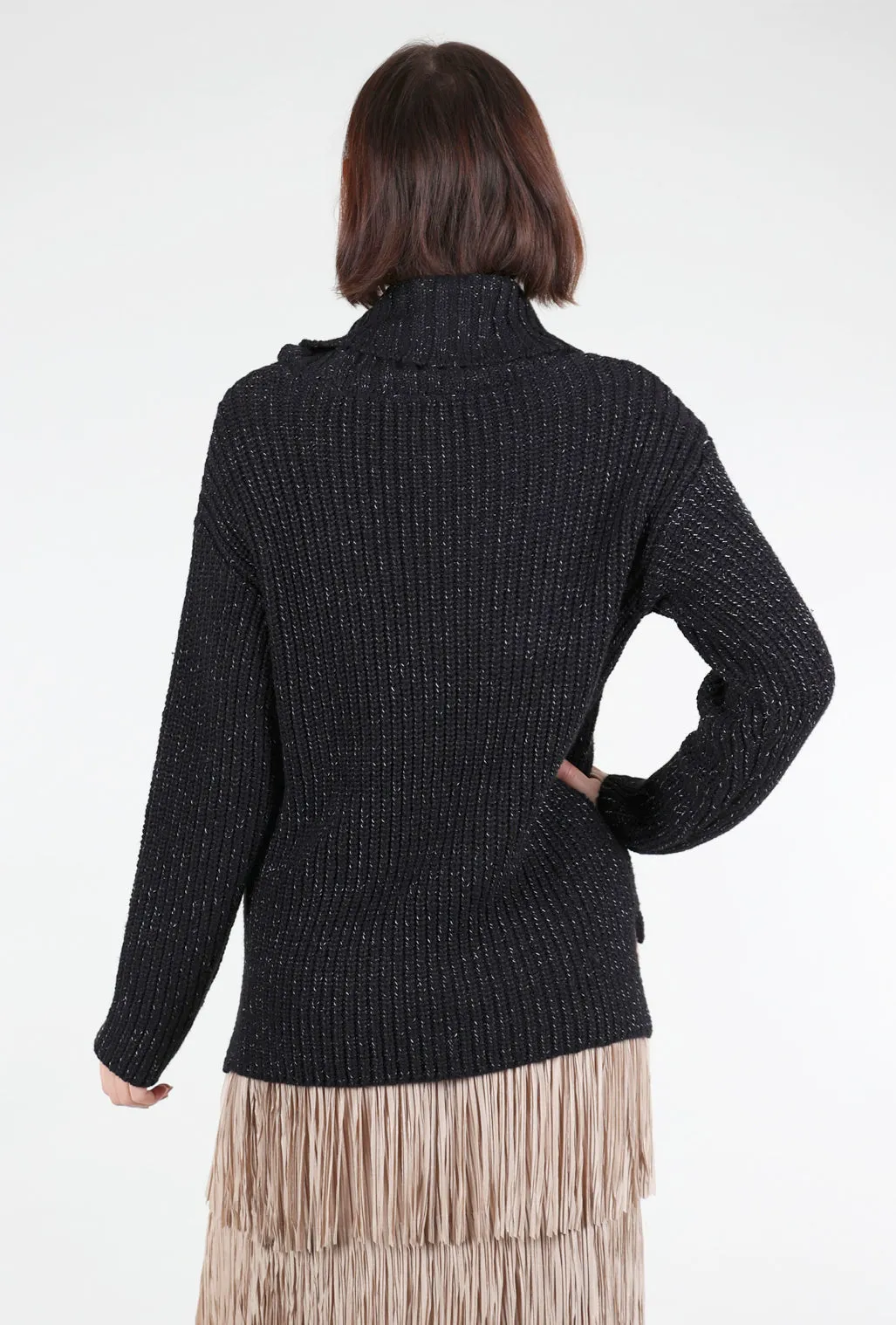 Snow Bunny Shaker Stitch Sweater, Black