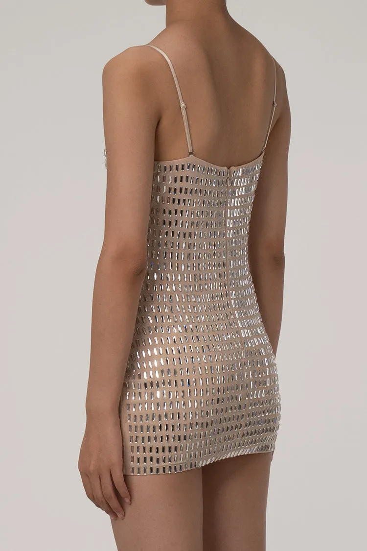 Sparkly Rhinestone Embellished Mesh Strapless Bodycon Party Mini Dress