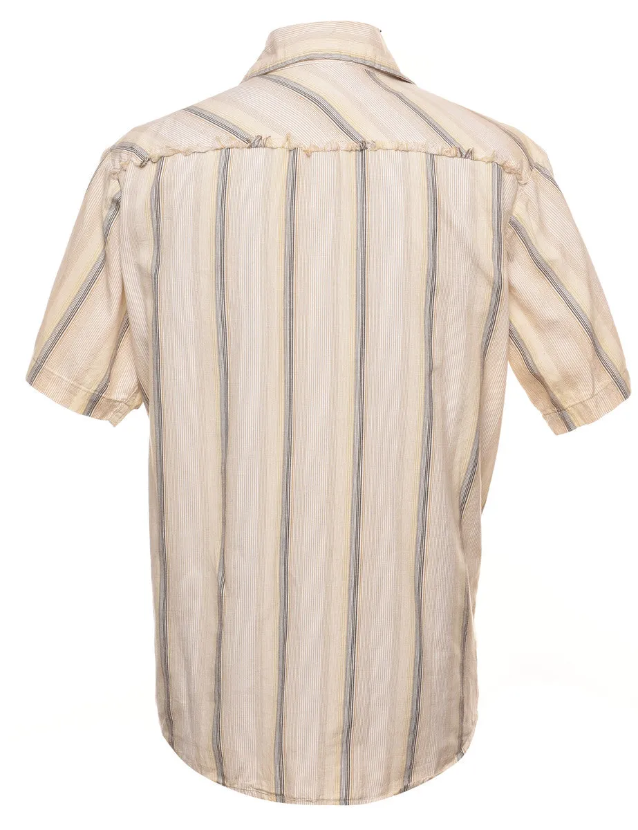 Striped Off-White & Yellow Western Shirt - M