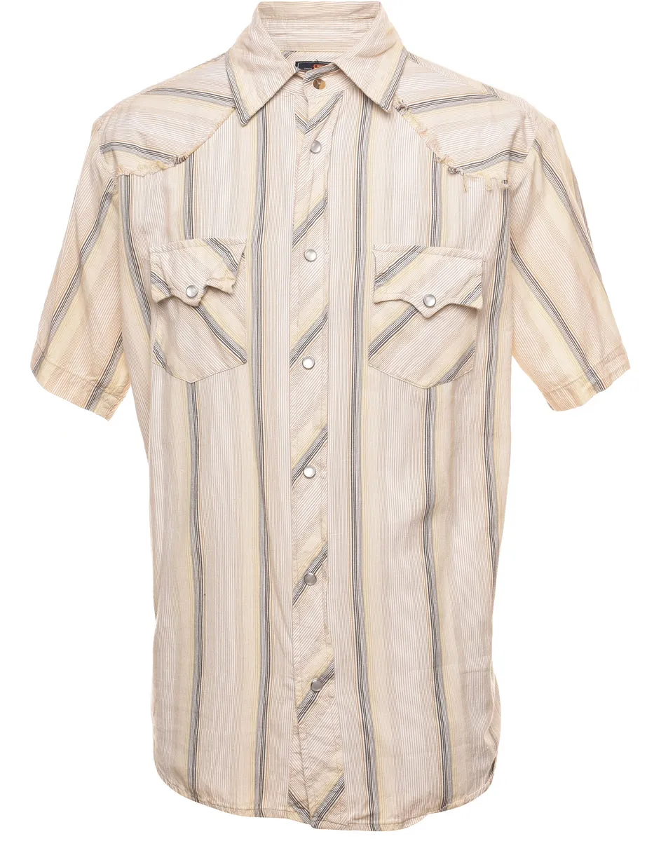 Striped Off-White & Yellow Western Shirt - M