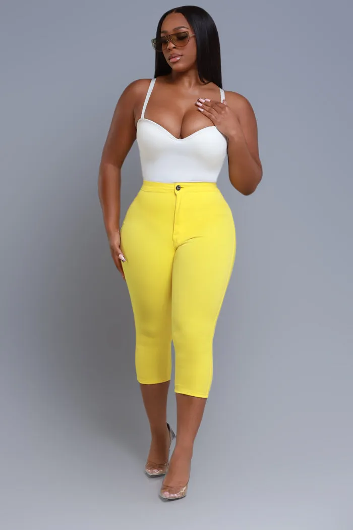 Super Swank High Rise Stretchy Capri Pants - Yellow