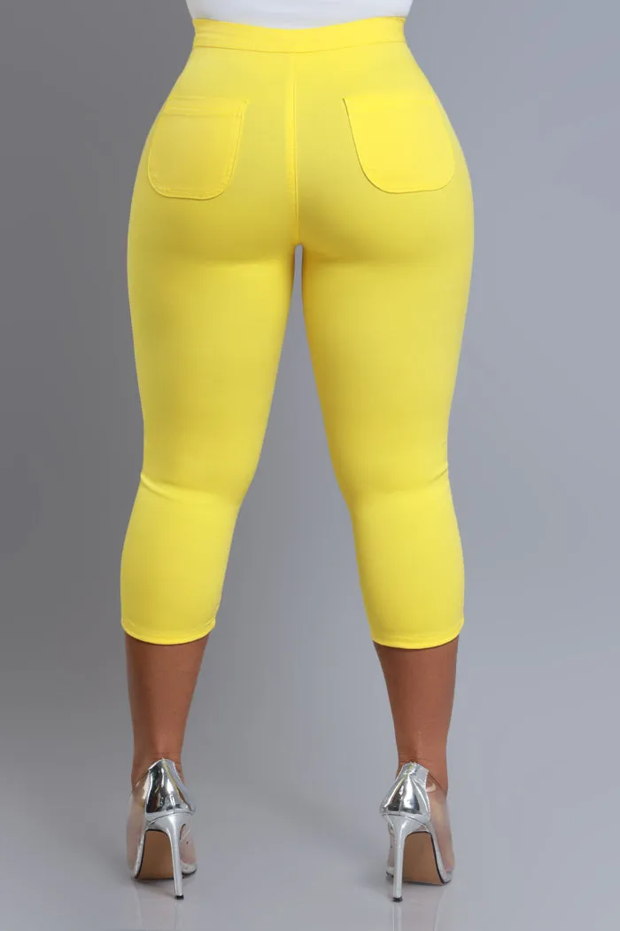 Super Swank High Rise Stretchy Capri Pants - Yellow