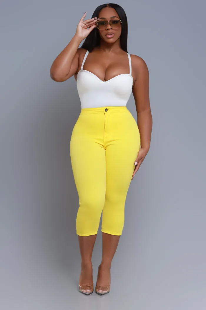 Super Swank High Rise Stretchy Capri Pants - Yellow