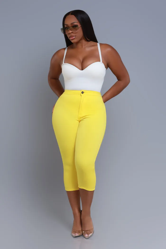 Super Swank High Rise Stretchy Capri Pants - Yellow