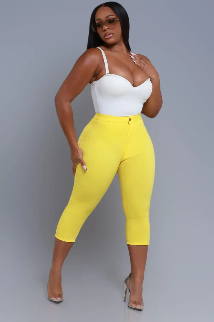 Super Swank High Rise Stretchy Capri Pants - Yellow