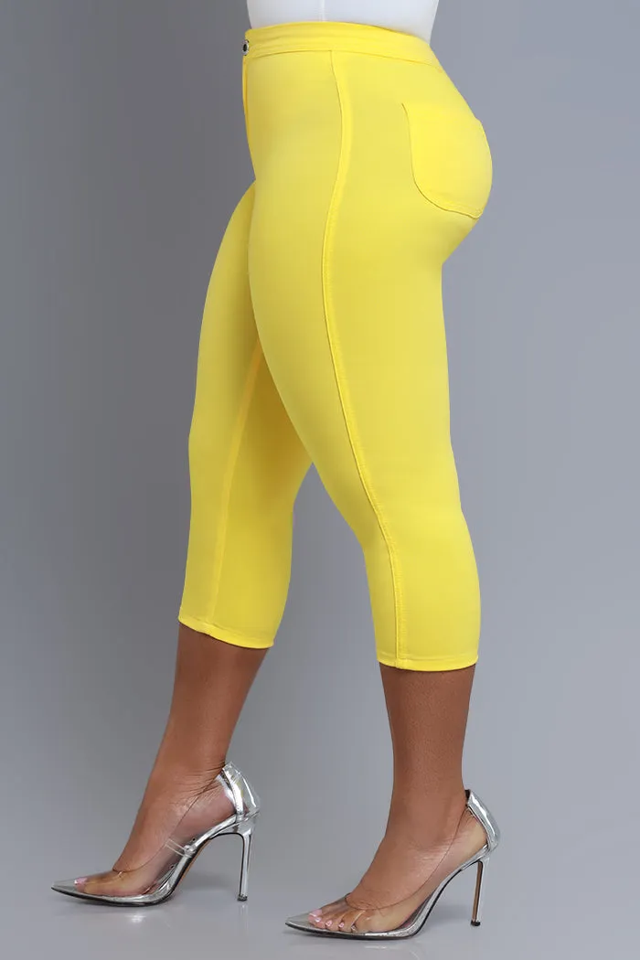 Super Swank High Rise Stretchy Capri Pants - Yellow