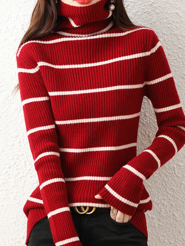 Urban Skinny Striped High-Neck Sweater Tops