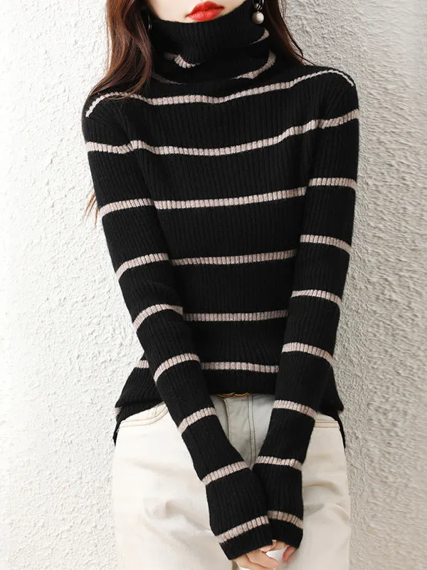 Urban Skinny Striped High-Neck Sweater Tops