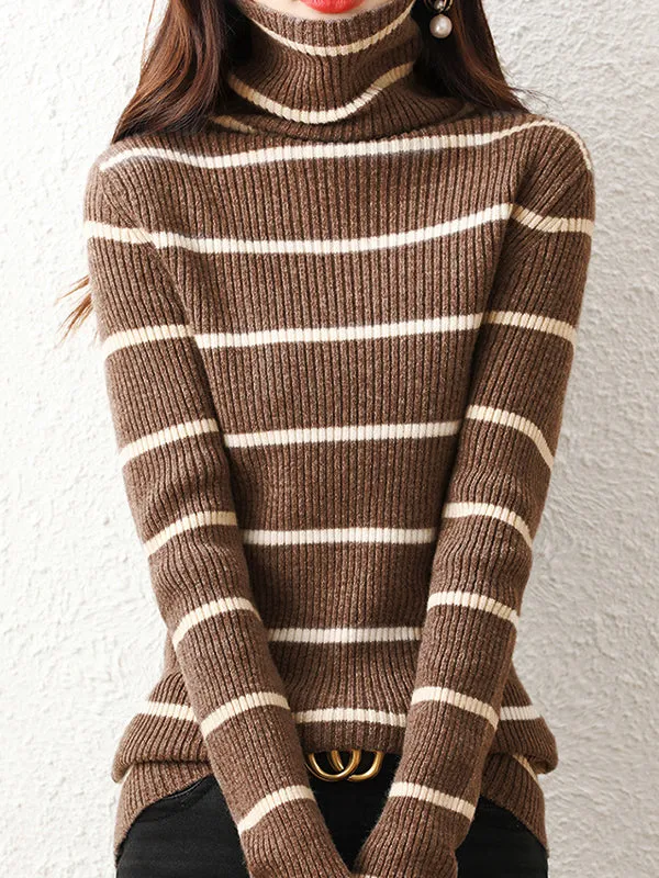 Urban Skinny Striped High-Neck Sweater Tops