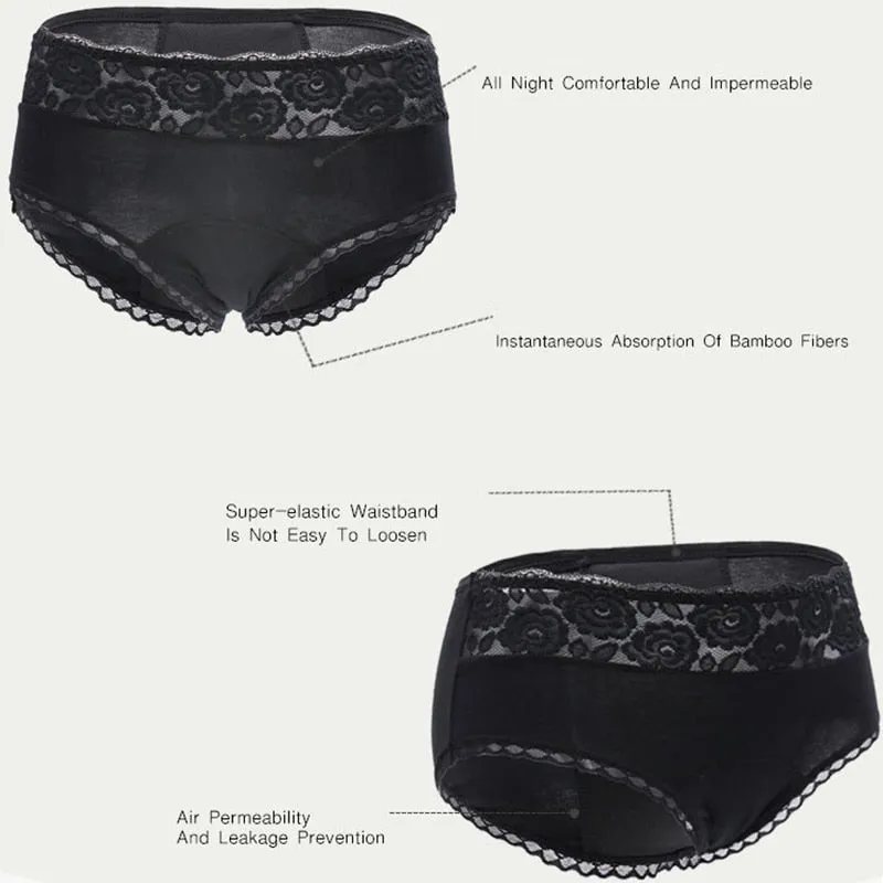 VIP Four Layers of Leak-proof Menstrual Underwear Lace Rose embroidery Breathable Physiological Period Panties