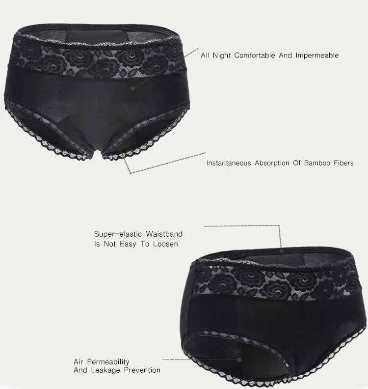 VIP Four Layers of Leak-proof Menstrual Underwear Lace Rose embroidery Breathable Physiological Period Panties