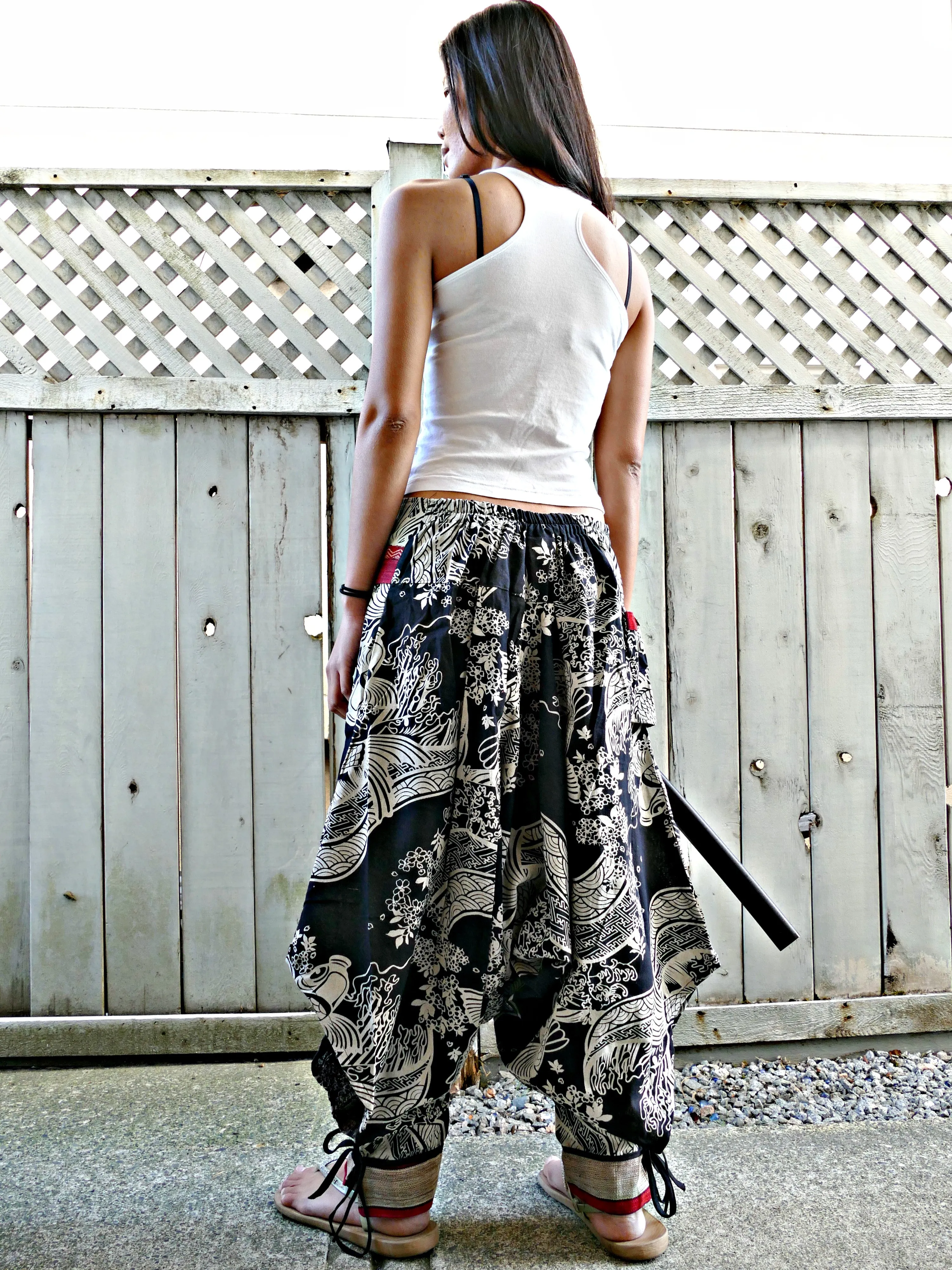 Waves Flower Koi (BLACK) Tribal Warrior Pants