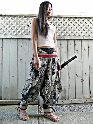 Waves Flower Koi (BLACK) Tribal Warrior Pants