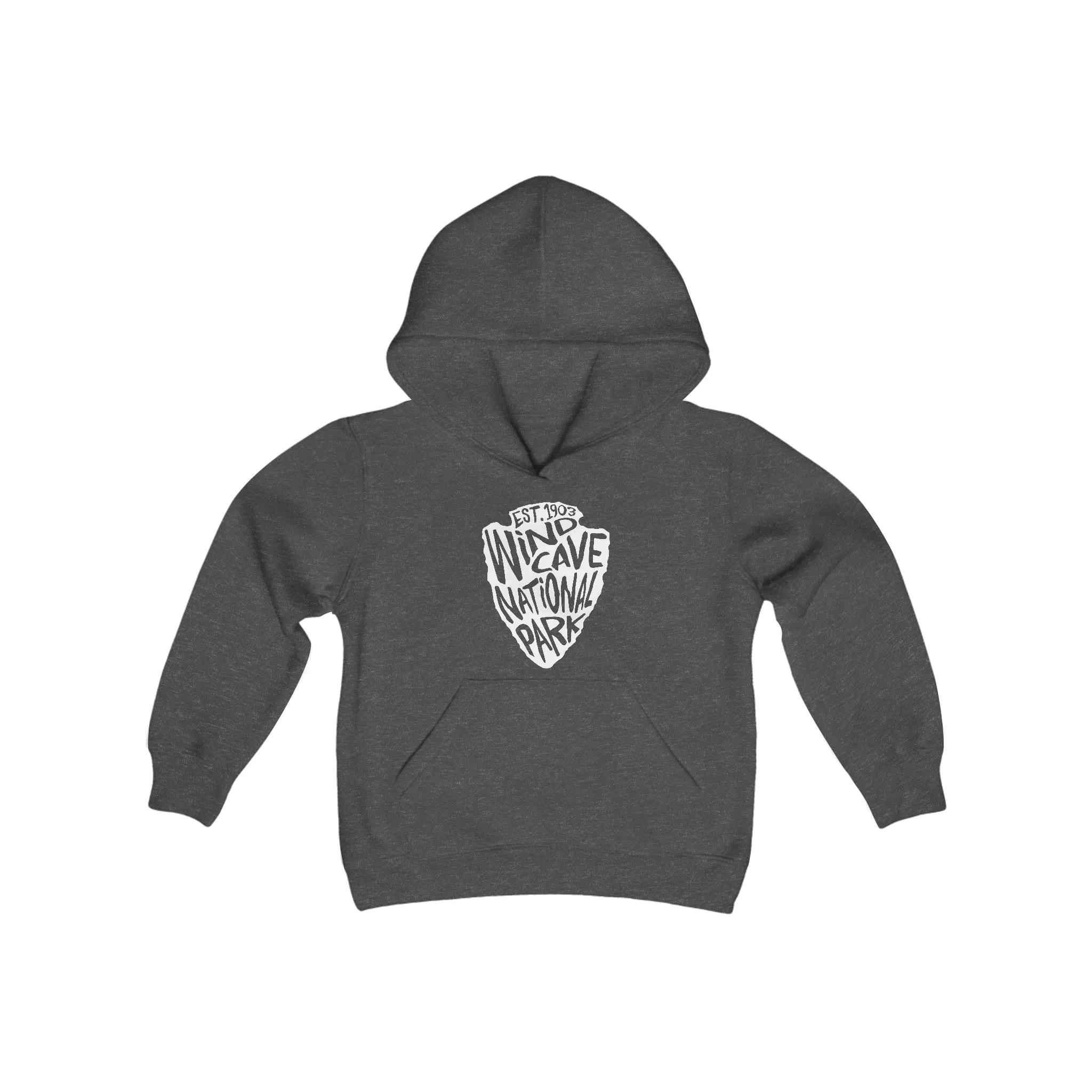 Wind Cave National Park Kids Hoodie - Arrowhead Chunky Text