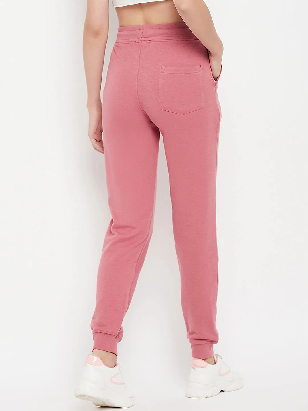 Women's Casual Elasticated Wasit band with drawcord Pink Solid Mid rise Jogger Pants