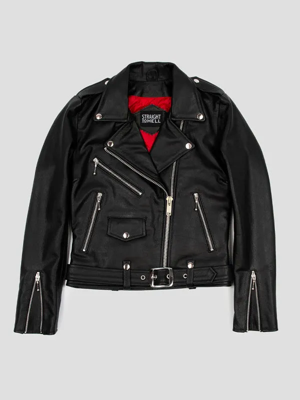 Women's Commando Leather Jacket: Black Nickel