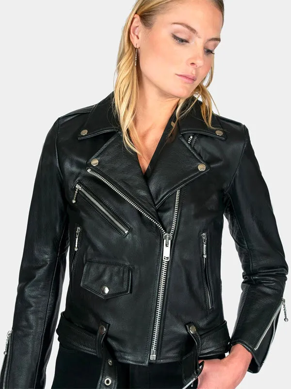 Women's Commando Leather Jacket: Black Nickel