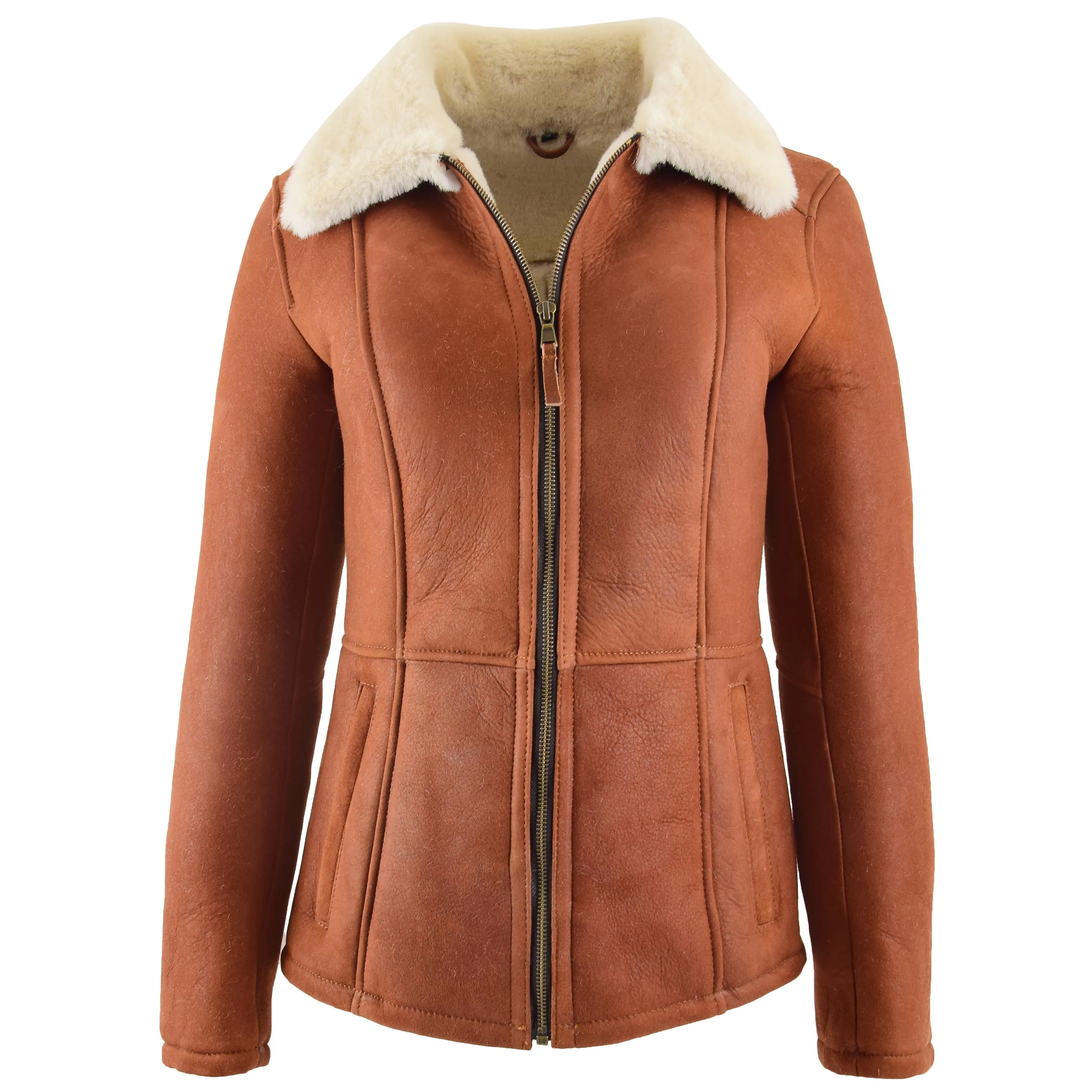 Womens Sheepskin Mid Length Coat Scarlett Whiskey